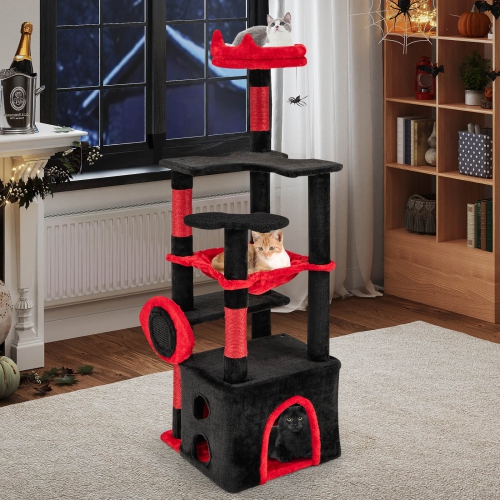 Costway 52" Gothic Cat Tree with Plush Perch & Condo Hammock& Hanging Spider Toy