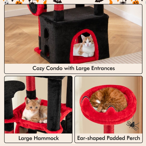 Costway 52" Gothic Cat Tree with Plush Perch & Condo Hammock& Hanging Spider Toy