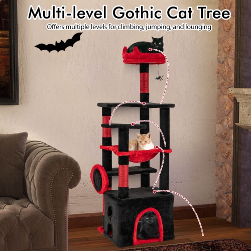 Costway 52" Gothic Cat Tree with Plush Perch & Condo Hammock& Hanging Spider Toy