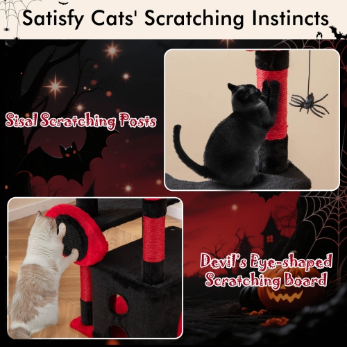 Costway 52" Gothic Cat Tree with Plush Perch & Condo Hammock& Hanging Spider Toy