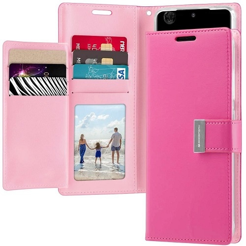TopSave Goospery Rich MAX(5) Card Slot Leather Folio Wallet Flip Case For iPhone 17 6.3-Inch, Hot Pink
