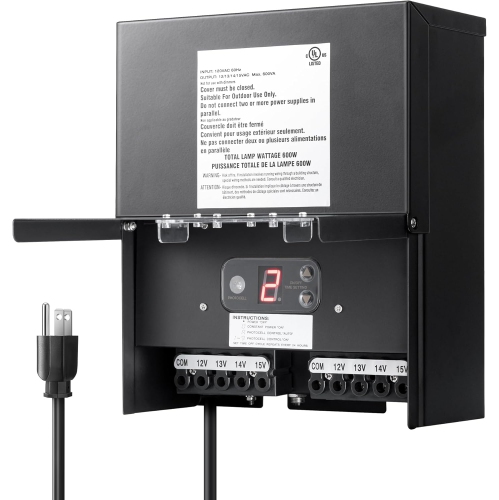 DEWENWILS  600W Low Voltage Landscape Transformer, Outdoor Weatherproof Transformer w Timer And Photocell Sensor, 120V Ac to 12V/13V/14V/15V Ac For