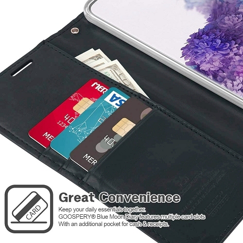 TopSave Goospery Bluemoon Card Slot w/Magnetic Clip Leather Folio Wallet Flip For iPhone 17 Pro Max 6.9-Inch, Navy Blue