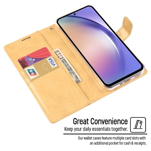 TopSave Goospery Bluemoon Card Slot w/Magnetic Clip Leather Folio Wallet Flip For iPhone 17 Pro Max 6.9-Inch, Gold