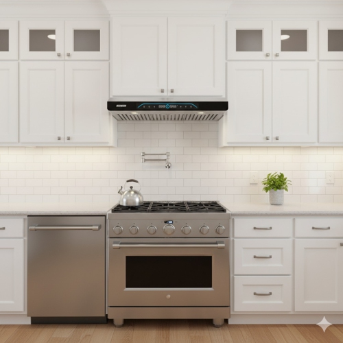 ROXON | 860 CFM | BLOWER TYPE WHEEL| Touch or Touchless | 30-in Ducted Stainless Steel Undercabinet Range Hood | Exhaust Fan RXN-U69BS-30