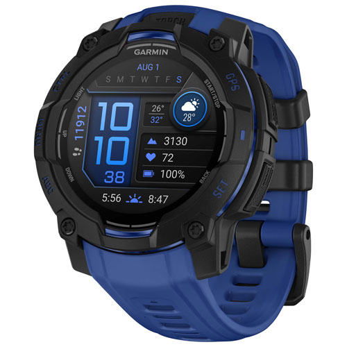 Montre intelligente multisport Bluetooth AMOLED Instinct 3 de 45 mm de Garmin - Noir/Bracelet bleu électrique