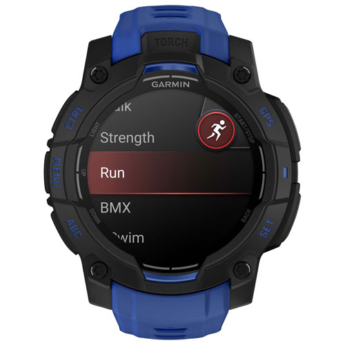 Montre intelligente multisport Bluetooth AMOLED Instinct 3 de 45 mm de Garmin - Noir/Bracelet bleu électrique