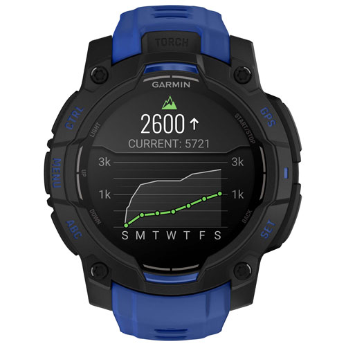 Montre intelligente multisport Bluetooth AMOLED Instinct 3 de 45 mm de Garmin - Noir/Bracelet bleu électrique