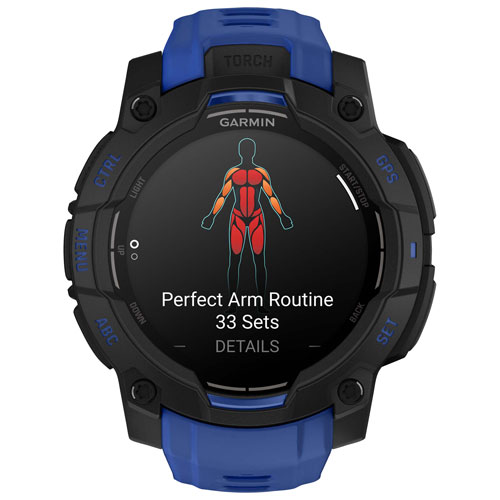 Garmin Instinct 3 AMOLED 45mm Bluetooth Multisport Smartwatch - Bolt Blue/Black Silicone Band
