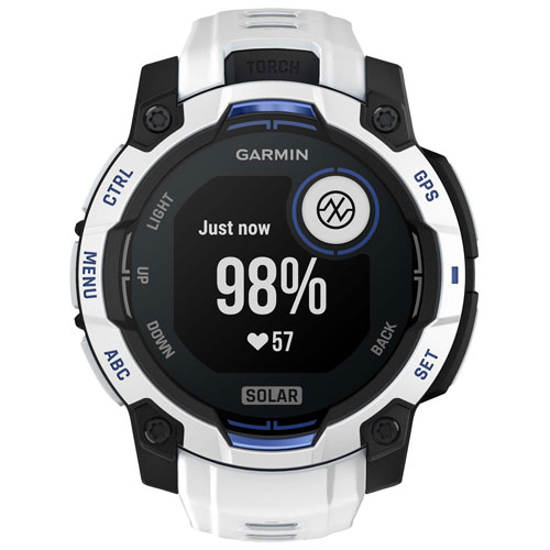 Garmin Instinct 3 Solar 45mm Bluetooth Multisport Smartwatch - Whitestone/Bolt Blue Silicone Band
