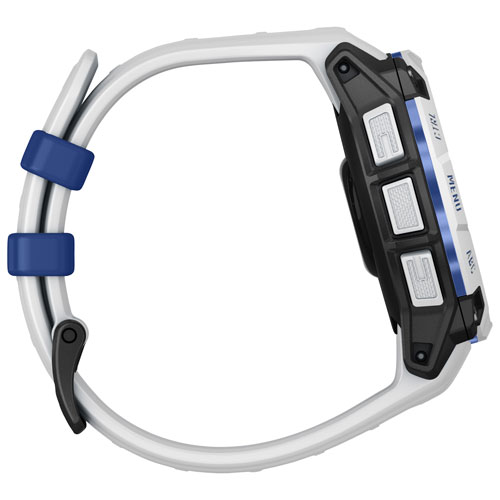 Montre intelligente multisport Bluetooth Instinct 3 Solar de 45 mm de Garmin - Blanc/Bracelet silicone bleu électrique