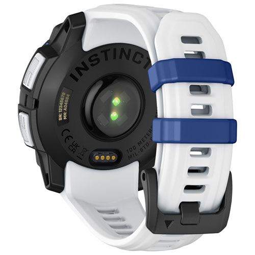 Montre intelligente multisport Bluetooth Instinct 3 Solar de 45 mm de Garmin - Blanc/Bracelet silicone bleu électrique