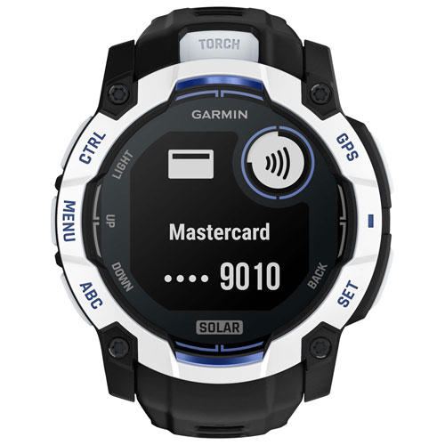 Montre intelligente multisport Bluetooth 50 mm Instinct 3 Solar de Garmin - Blanc/Noir/Bracelet en silicone bleu électrique