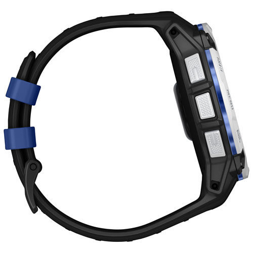 Montre intelligente multisport Bluetooth 50 mm Instinct 3 Solar de Garmin - Blanc/Noir/Bracelet en silicone bleu électrique