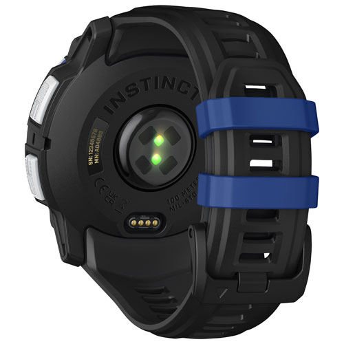 Montre intelligente multisport Bluetooth 50 mm Instinct 3 Solar de Garmin - Blanc/Noir/Bracelet en silicone bleu électrique