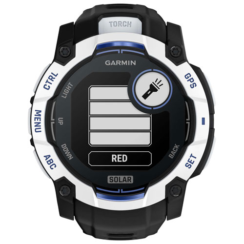 Montre intelligente multisport Bluetooth 50 mm Instinct 3 Solar de Garmin - Blanc/Noir/Bracelet en silicone bleu électrique