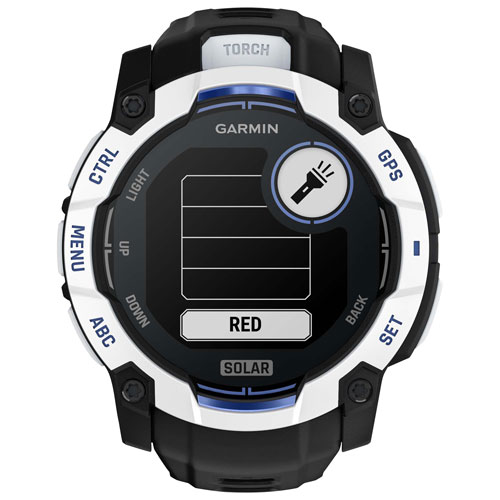 Montre intelligente multisport Bluetooth 50 mm Instinct 3 Solar de Garmin - Blanc/Noir/Bracelet en silicone bleu électrique