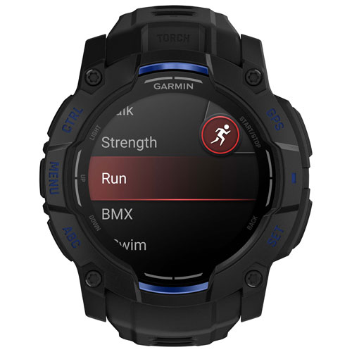 Montre intelligente multisport AMOLED Instinct 3 de 50 mm de Garmin - Noir/Bracelet silicone bleu électrique