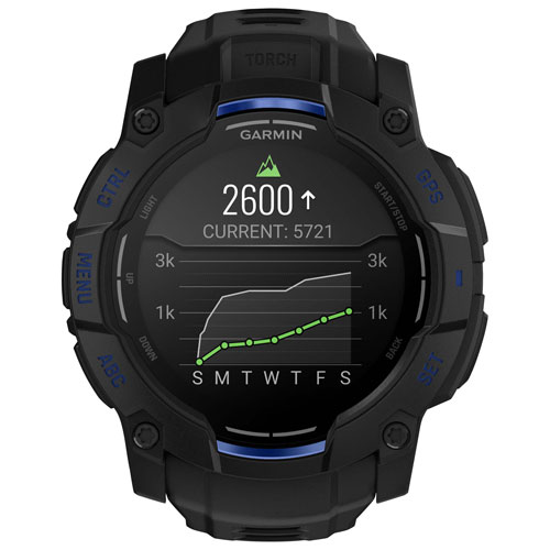 Montre intelligente multisport AMOLED Instinct 3 de 50 mm de Garmin - Noir/Bracelet silicone bleu électrique