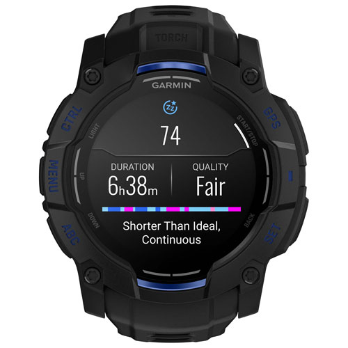 Montre intelligente multisport AMOLED Instinct 3 de 50 mm de Garmin - Noir/Bracelet silicone bleu électrique