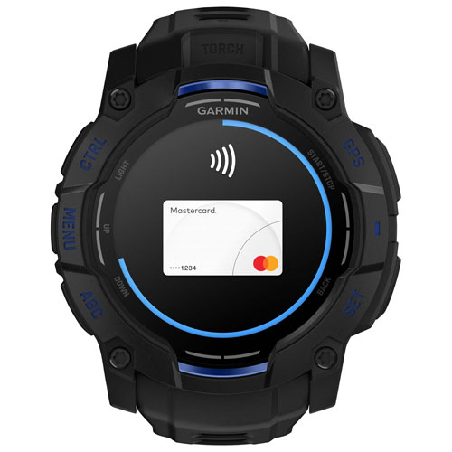 Montre intelligente multisport AMOLED Instinct 3 de 50 mm de Garmin - Noir/Bracelet silicone bleu électrique