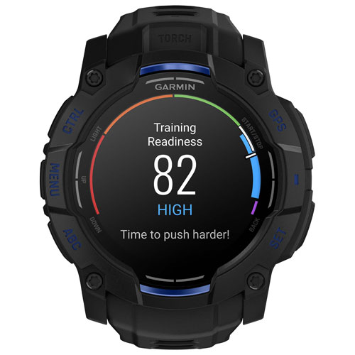 Montre intelligente multisport AMOLED Instinct 3 de 50 mm de Garmin - Noir/Bracelet silicone bleu électrique