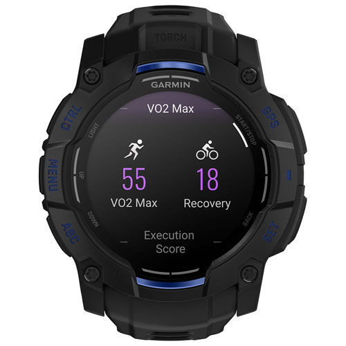 Montre intelligente multisport AMOLED Instinct 3 de 50 mm de Garmin - Noir/Bracelet silicone bleu électrique