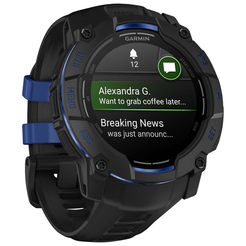 Montre intelligente multisport AMOLED Instinct 3 de 50 mm de Garmin - Noir/Bracelet silicone bleu électrique