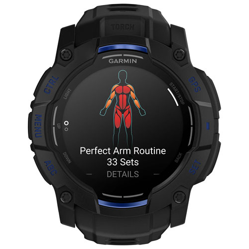 Montre intelligente multisport AMOLED Instinct 3 de 50 mm de Garmin - Noir/Bracelet silicone bleu électrique
