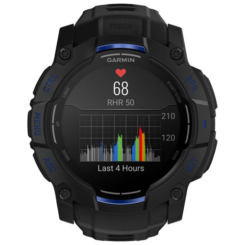 Montre intelligente multisport AMOLED Instinct 3 de 50 mm de Garmin - Noir/Bracelet silicone bleu électrique