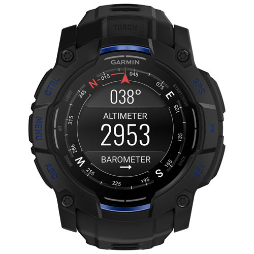 Montre intelligente multisport AMOLED Instinct 3 de 50 mm de Garmin - Noir/Bracelet silicone bleu électrique