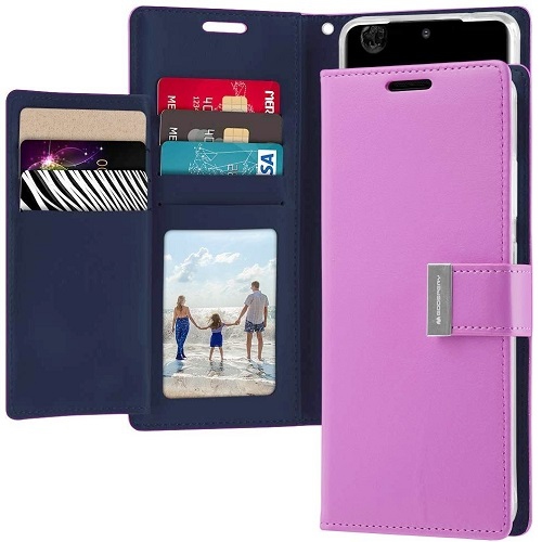 GOOSPERY  Topsave Rich Max(5) Card Slot Leather Folio Wallet Flip Case for Iphone 17 Pro 6.3-Inch In Purple