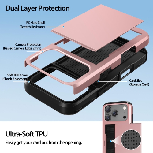 Wallet Case Compatible with iPhone 17 Pro 6.3 Inch 2025, 2-Card Holder Phone Case for iPhone 17 Pro, Shockproof Rubber Cover & PC Protective Bumper