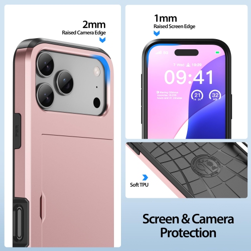 Wallet Case Compatible with iPhone 17 Pro 6.3 Inch 2025, 2-Card Holder Phone Case for iPhone 17 Pro, Shockproof Rubber Cover & PC Protective Bumper