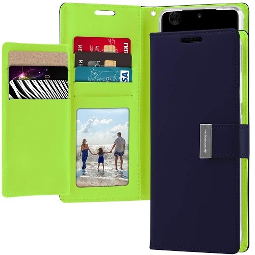 GOOSPERY  Topsave Rich Max(5) Card Slot Leather Folio Wallet Flip Case for Iphone 17 Pro 6.3-Inch In Navy Blue