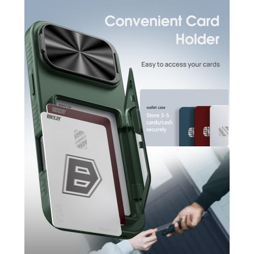 Phone 17 Pro Wallet Case, Credit Card Holder Camera Cover Stand, Military Grade Protection, Rugged Heavy Duty Women Men Protective Case for iPhone