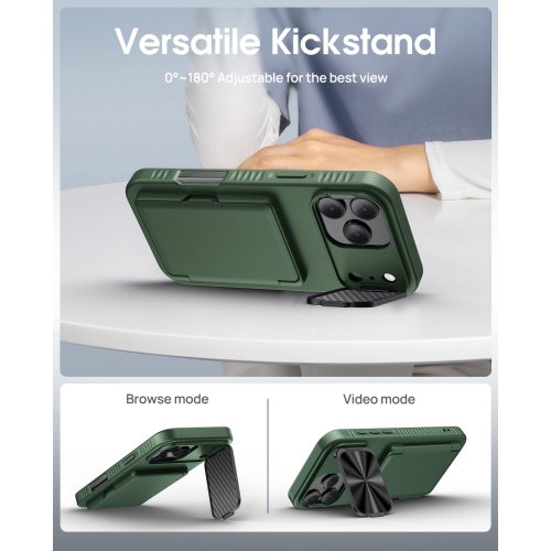 Phone 17 Pro Wallet Case, Credit Card Holder Camera Cover Stand, Military Grade Protection, Rugged Heavy Duty Women Men Protective Case for iPhone