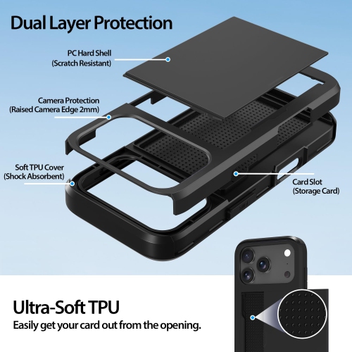 Wallet Case Compatible with iPhone 17 Pro 6.3 Inch 2025, 2-Card Holder Phone Case for iPhone 17 Pro, Shockproof Rubber Cover & PC Protective Bumper