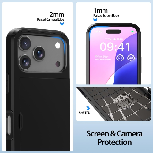 Wallet Case Compatible with iPhone 17 Pro 6.3 Inch 2025, 2-Card Holder Phone Case for iPhone 17 Pro, Shockproof Rubber Cover & PC Protective Bumper