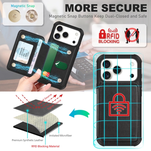 Wallet Case Compatible with iPhone 17 Pro 6.3-inch 2025 | RFID Blocking 3 Card Slots | Clear ID Window | Undetachable Wallet | Magnetic Closure | PU