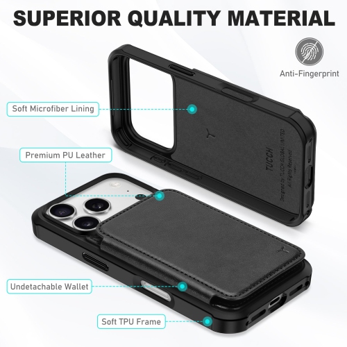 Wallet Case Compatible with iPhone 17 Pro 6.3-inch 2025 | RFID Blocking 3 Card Slots | Clear ID Window | Undetachable Wallet | Magnetic Closure | PU