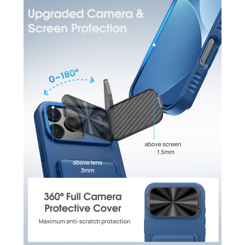 iPhone 17 Pro Case with Card Holder Camera Cover Stand, Military Grade Protection, Shock Proof Heavy Duty Rugged Women Men Wallet Case for iPhone 17