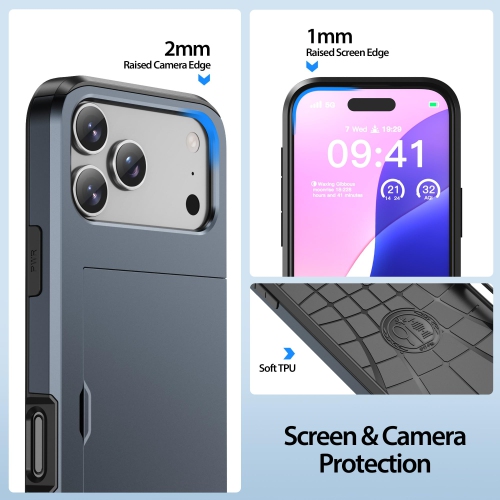 Wallet Case Compatible with iPhone 17 Pro 6.3 Inch 2025, 2-Card Holder Phone Case for iPhone 17 Pro, Shockproof Rubber Cover & PC Protective Bumper