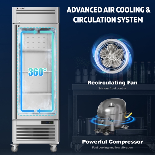 Coolski 27" W Commercial Freezer, 19.32 Cu.ft Single Solid Door Stainless Steel Reach-in Freezer