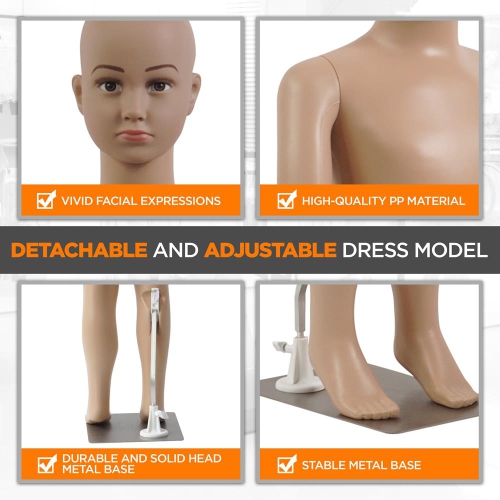 Kid Torso Dress Form Mannequin - Detachable & Adjustable Mannequin Full Body Stand, Lightweight & Portable, Shows Vivid Facial Expressions, Fits All