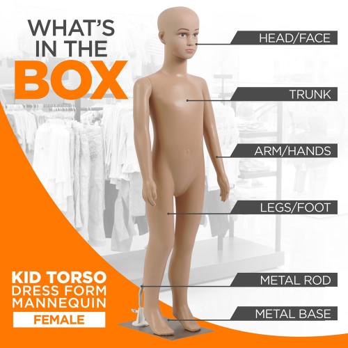 Kid Torso Dress Form Mannequin - Detachable & Adjustable Mannequin Full Body Stand, Lightweight & Portable, Shows Vivid Facial Expressions, Fits All