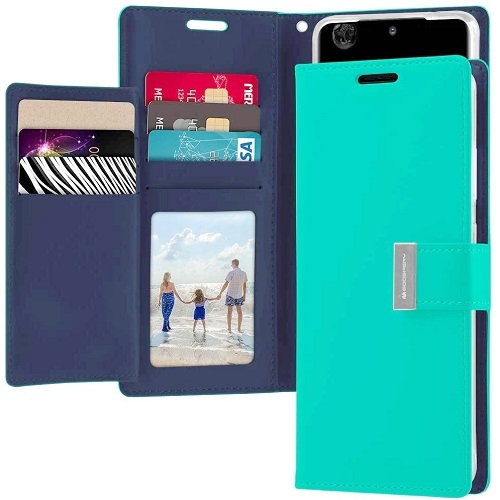 GOOSPERY  Topsave Rich Max(5) Card Slot Leather Folio Wallet Flip Case for Iphone 17 Pro 6.3-Inch, Teal/mint