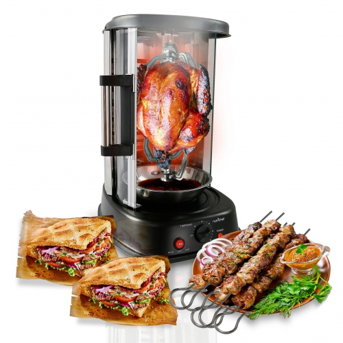 Nutrichef Countertop Vertical Rotating Oven - Rotisserie Shawarma Machine, Kebob Machine, Stain Resistant & Energy Efficient W/Heat Resistant Door,