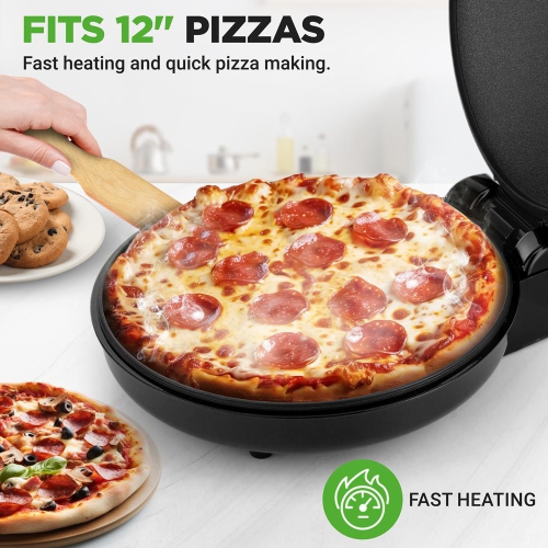 NutriChef Countertop Pizza Maker | 1500W Non-Stick Electric Pizza Cooker | Make 12" Personal Pizzas, Eggs, Toast & More | Compact & Space-Saving |