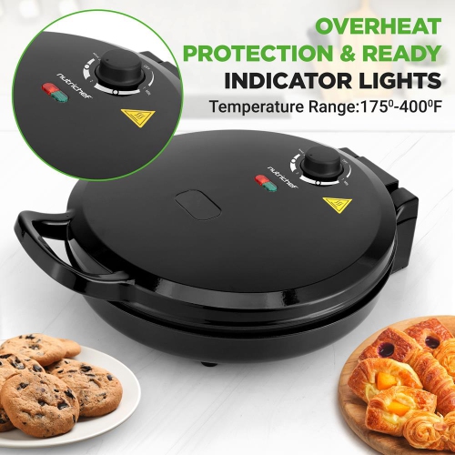 NutriChef Countertop Pizza Maker | 1500W Non-Stick Electric Pizza Cooker | Make 12" Personal Pizzas, Eggs, Toast & More | Compact & Space-Saving |